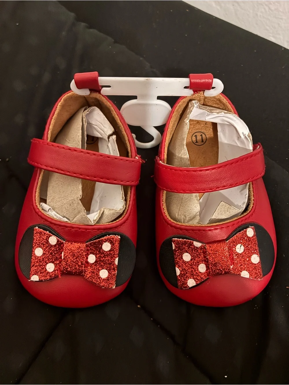 Red Minnie-Inspired Glitter Bow Mary Jane Shoes Girls Size 11